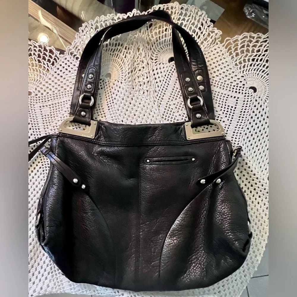 B.MAKOWSKY 100% Luxury Leather Black with Silver Hardware Animal Print Interior